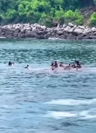 Children in Eastern Indonesia were seen playing on a wild whale