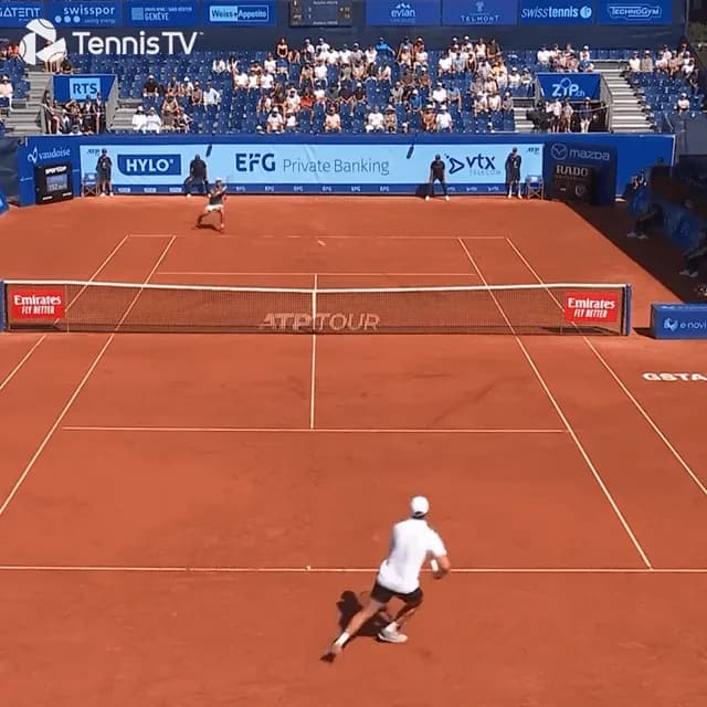 Down but not out. One of the rarest shots in tennis from Quentin Halys at the Swiss Open.