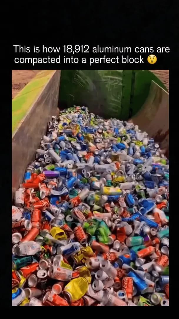 Cans being compacted into a block