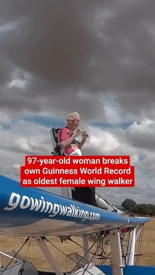 At 97 years old, Betty Bromage broke her own Guinness World Record as the world's oldest female wing walker