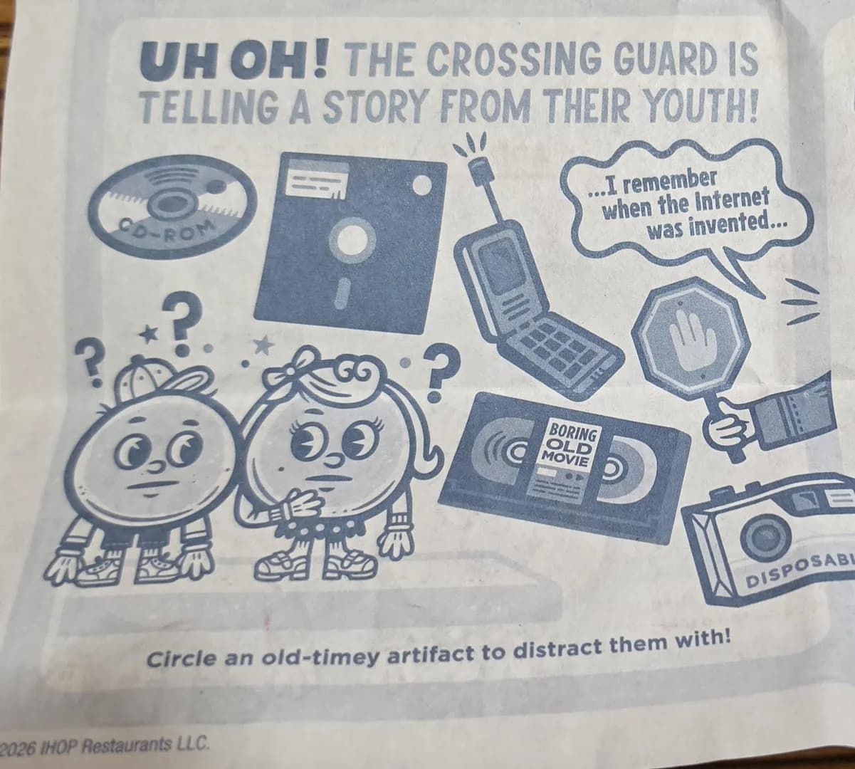 The IHOP kids menu is pulling an "OK Boomer" on every generaton before Z.