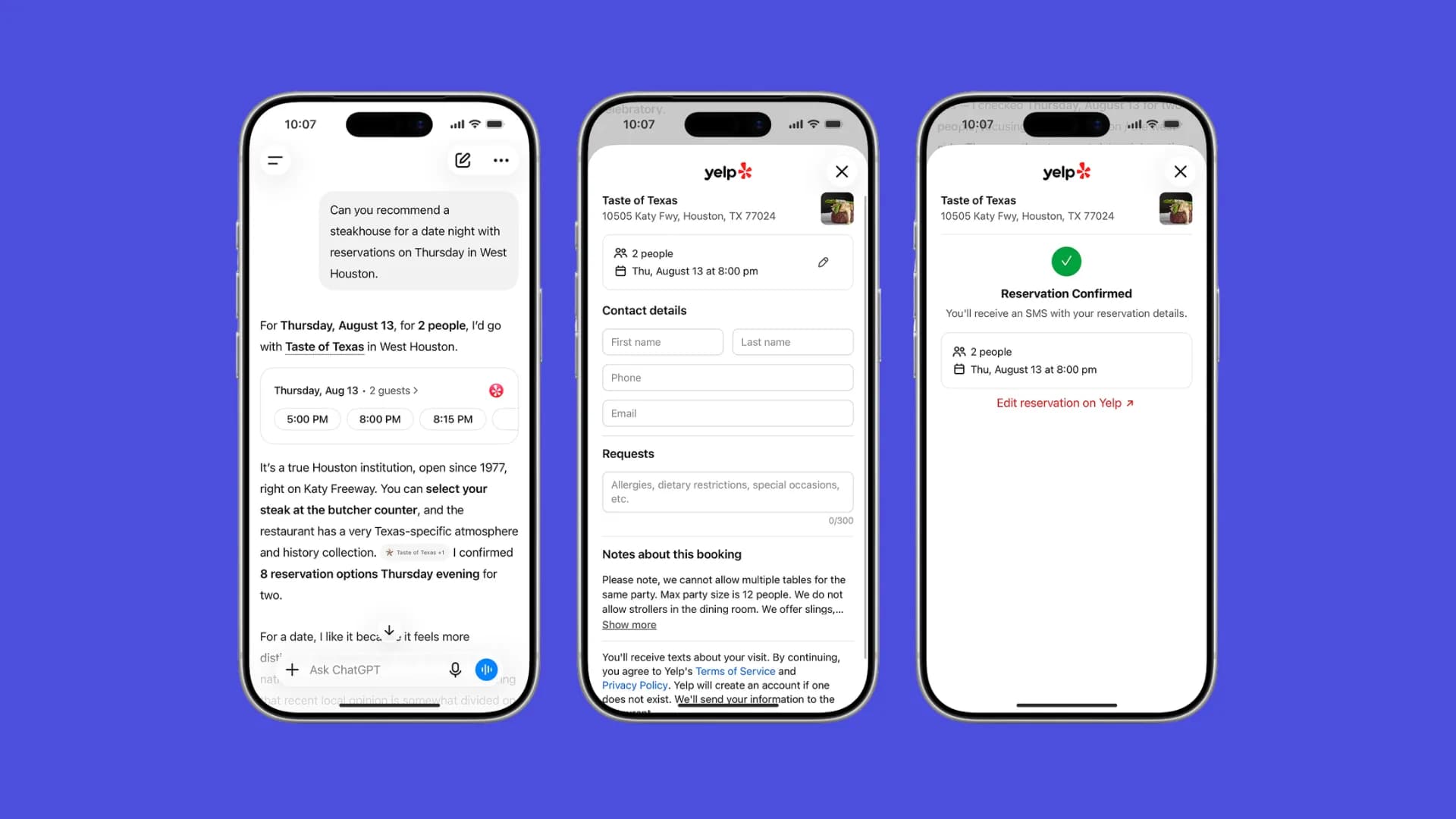 ChatGPT will let you book a table mid-chat through Yelp