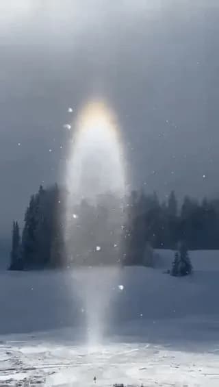 A natural phenomenon known as a "light pillar" on a ski slope in Austria