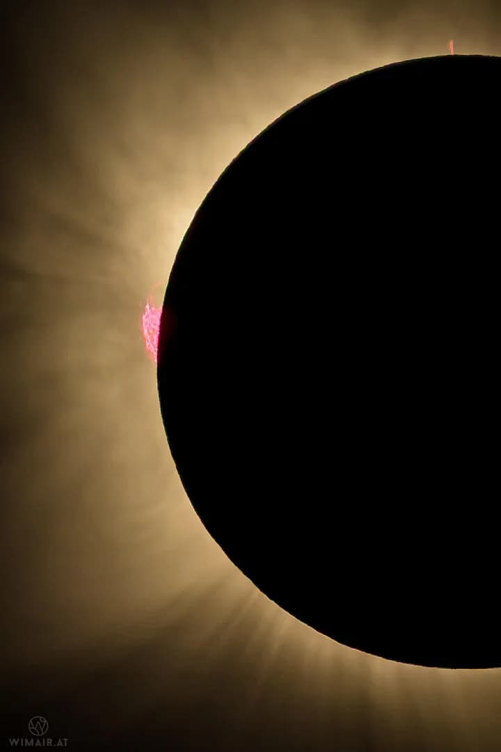 Solar Prominence & Details in the Moon's Surface during Totality