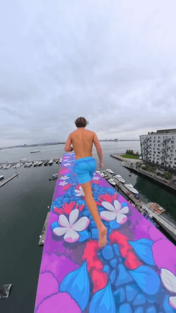 Braden Rumpit jumping off an 89ft platform in Boston