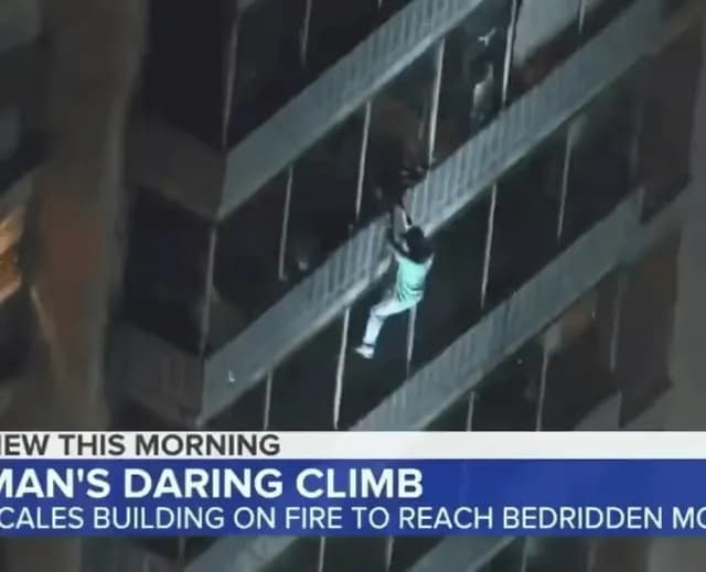 He climbed a 19 story building on fire to save his mother