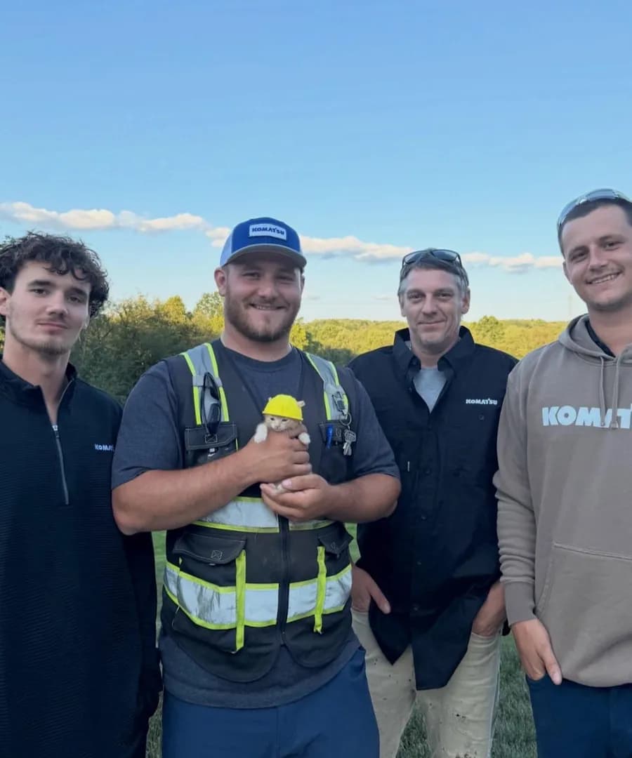 A construction crew in Barberton, Ohio, rescued an abandoned kitten on the worksite. And he joined the team.