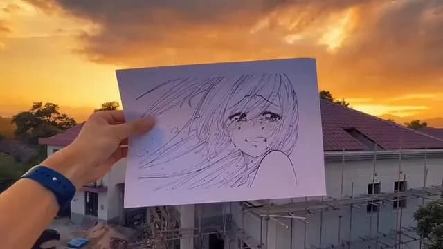 The artist lets sunlight fill the cutout, as if a tear were running down her face.