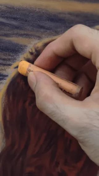 Golden retriever dog portrait made using oil pastels