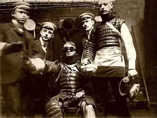 Photos of Young men getting ready for "Mensur", German fencing duelling where getting a scar was considered highly honorable. Photos of 1900s-10s; last one from 2004.