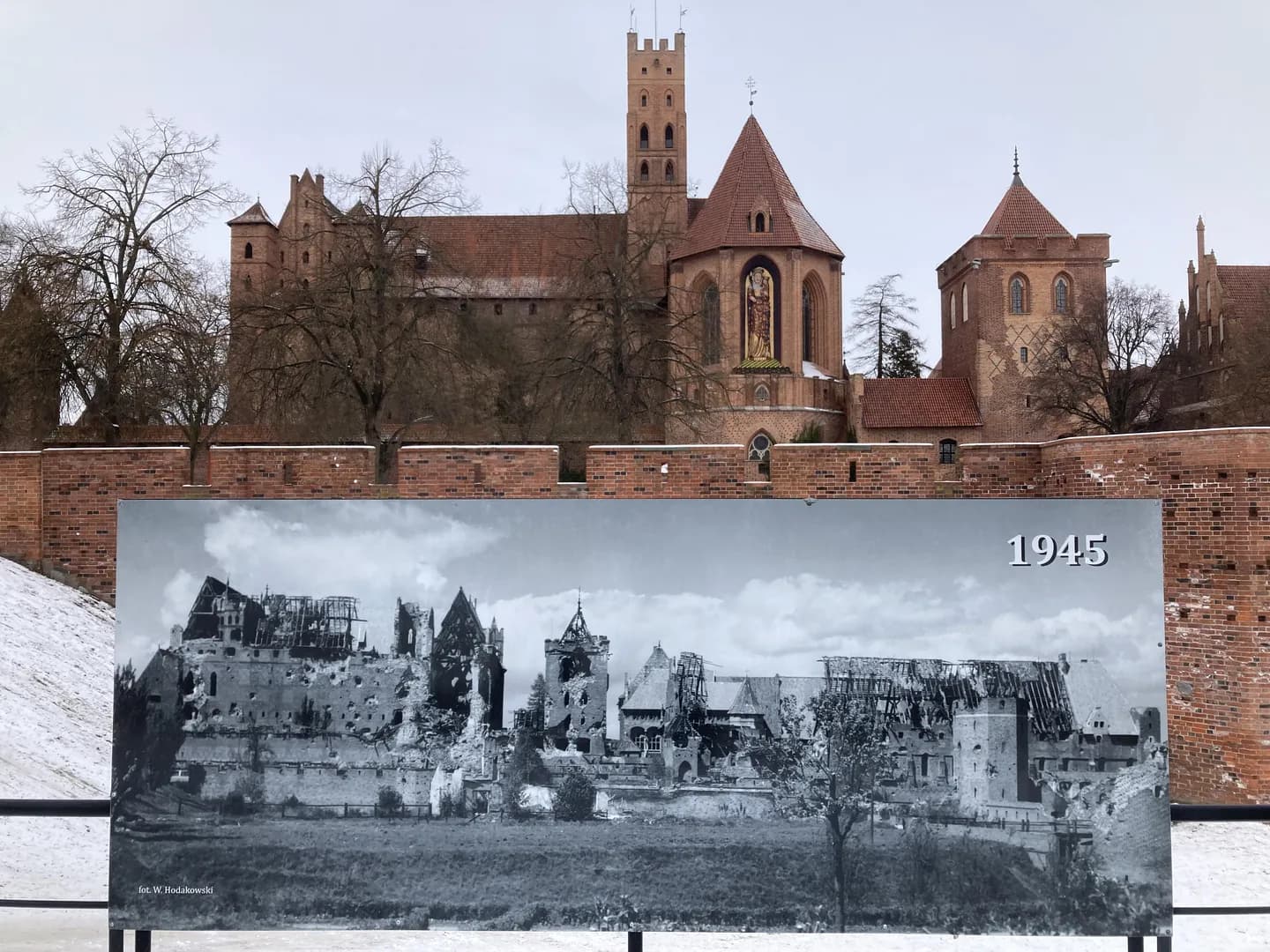 The largest brick-built castle in the world now vs 80 years ago