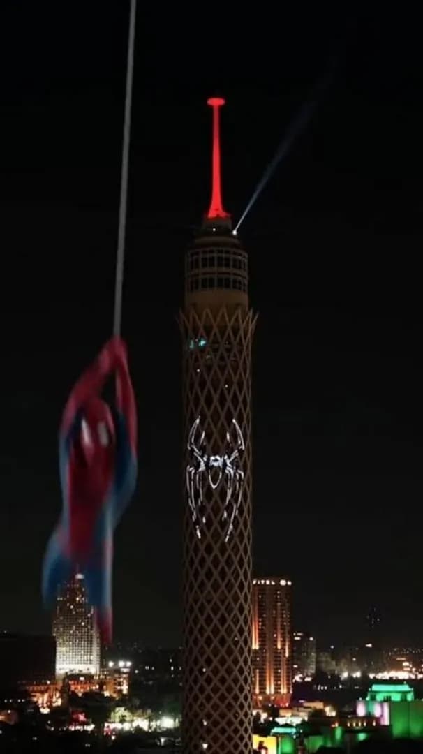 The Cairo Tower light show celebrating the release of the Spider-Man movie, Egypt.
