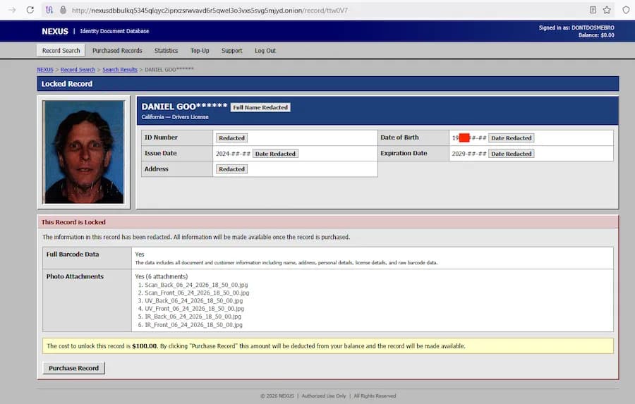 My driver's license is one of 153 million for sale on a new dark website