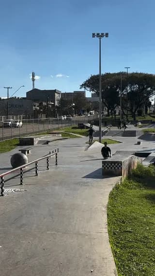 Brazilian para-skateboarder Felipe Nunes lands a clean rail grind at Academia skatepark