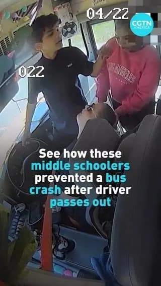 The driver suffers a medical episode; students take control of the school bus and bring it to a stop.
