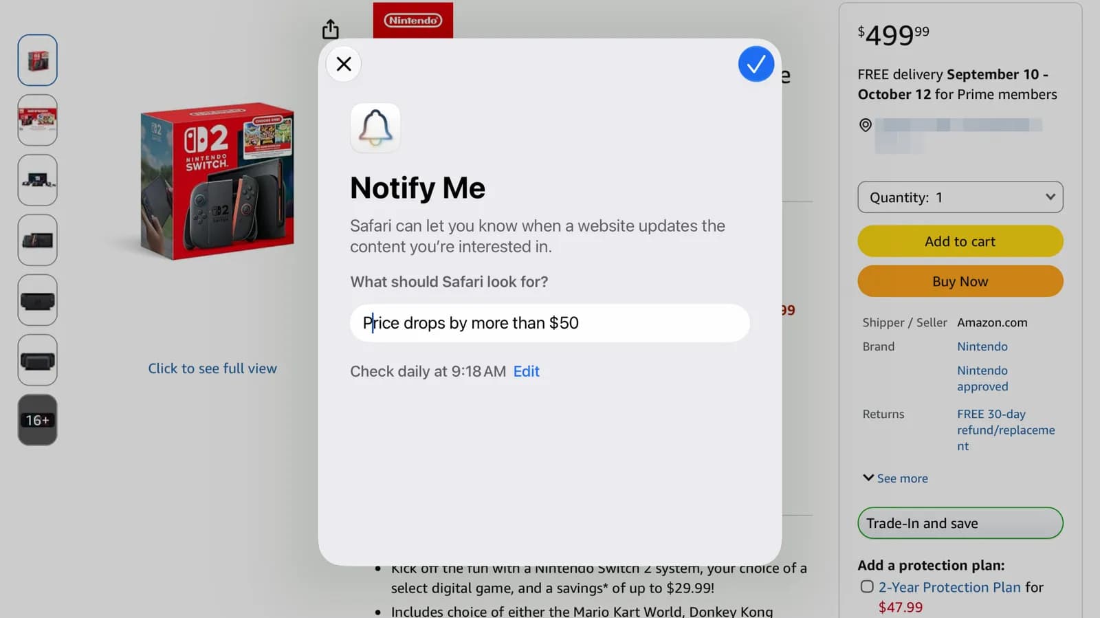 How to track prices with Safari