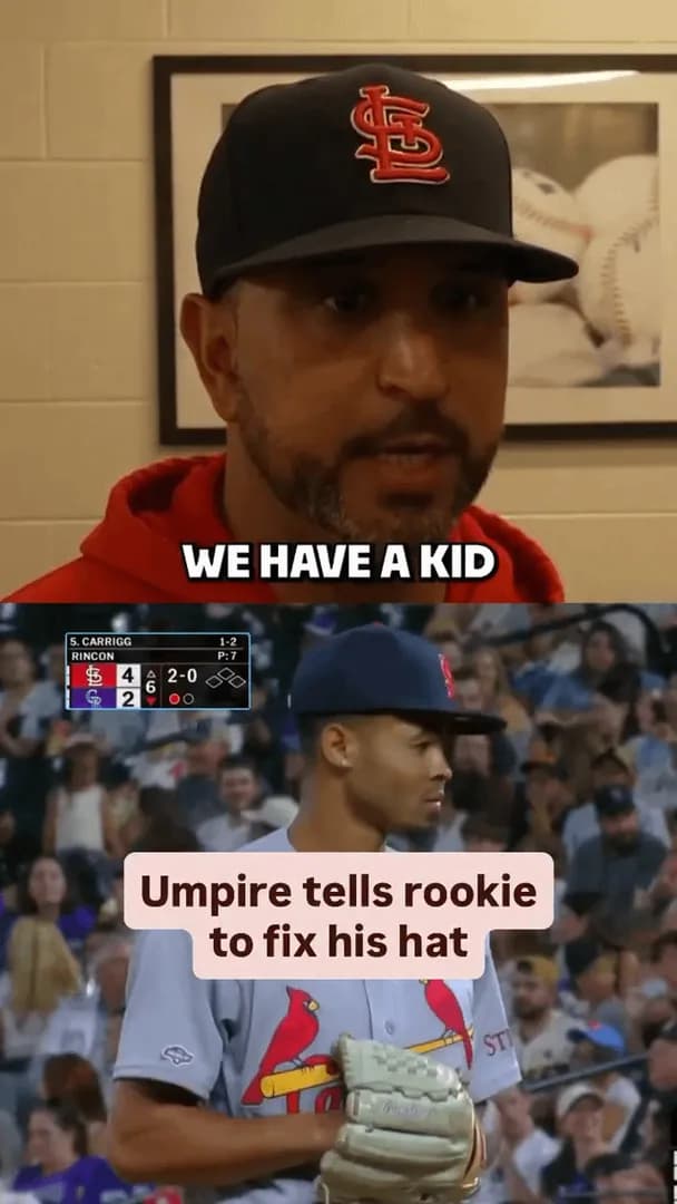 Cardinals manager Oli Marmol argued with umpire Doug Eddings before being ejected after Eddings told rookie pitcher Hancel Rincon to fix his hat in the middle of his MLB debut. There is no specific ru