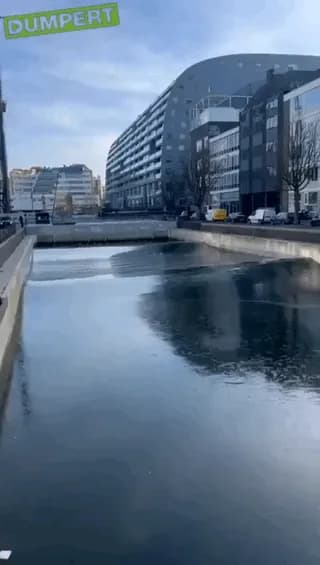 Wave crashing through a frozen river