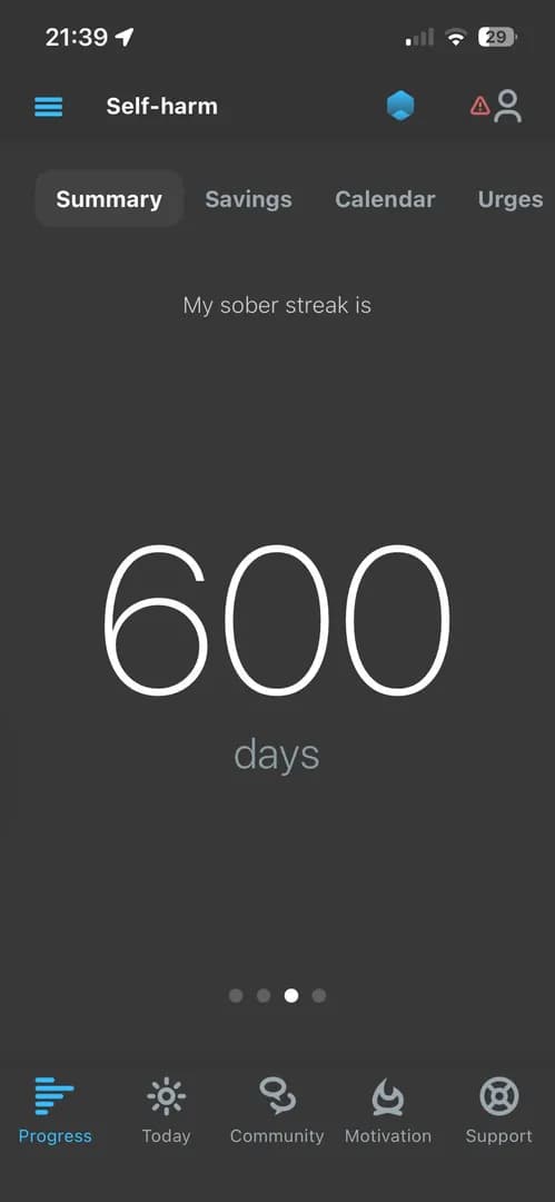 600 days free from self harm