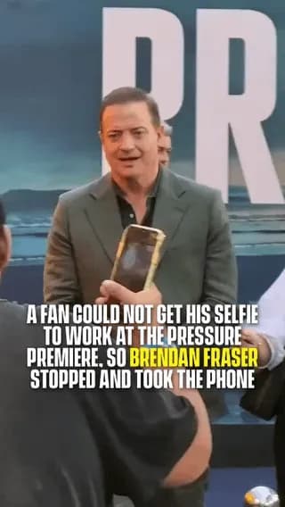A Fan Couldn't get his Selfie to Work at the Pressure Premiere, So Brendan Fraser Stopped and Took the Phone