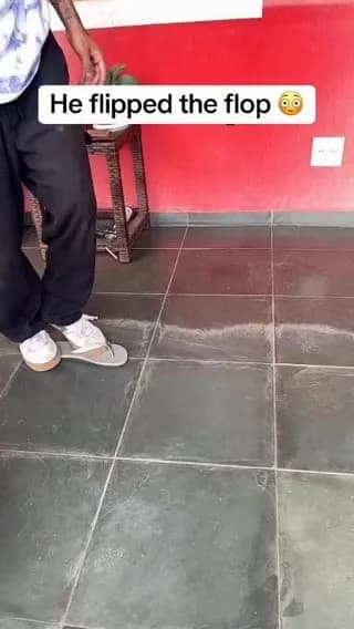 Skateboard trick on a flip flop