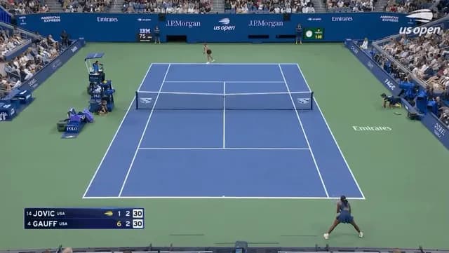 Coco Gauff won an impressive second set rally during her fourth round US Open match against Iva Jovic.