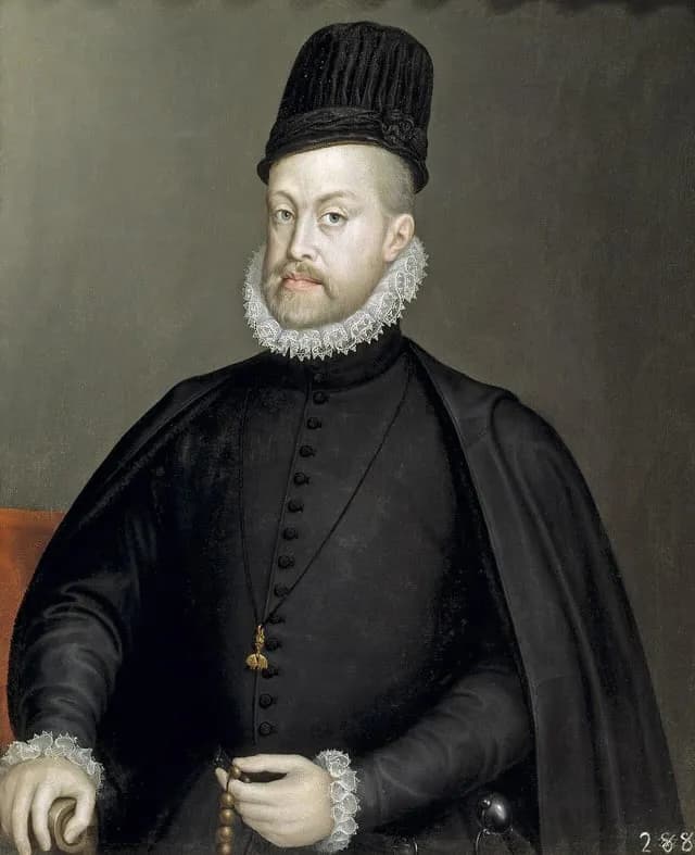 TIL King Philip II of Spain (1527–1598) ruled Spain, Portugal, Naples and Sicily, controlled the Netherlands and was King of England and Ireland through his marriage to Mary I. His empire also include