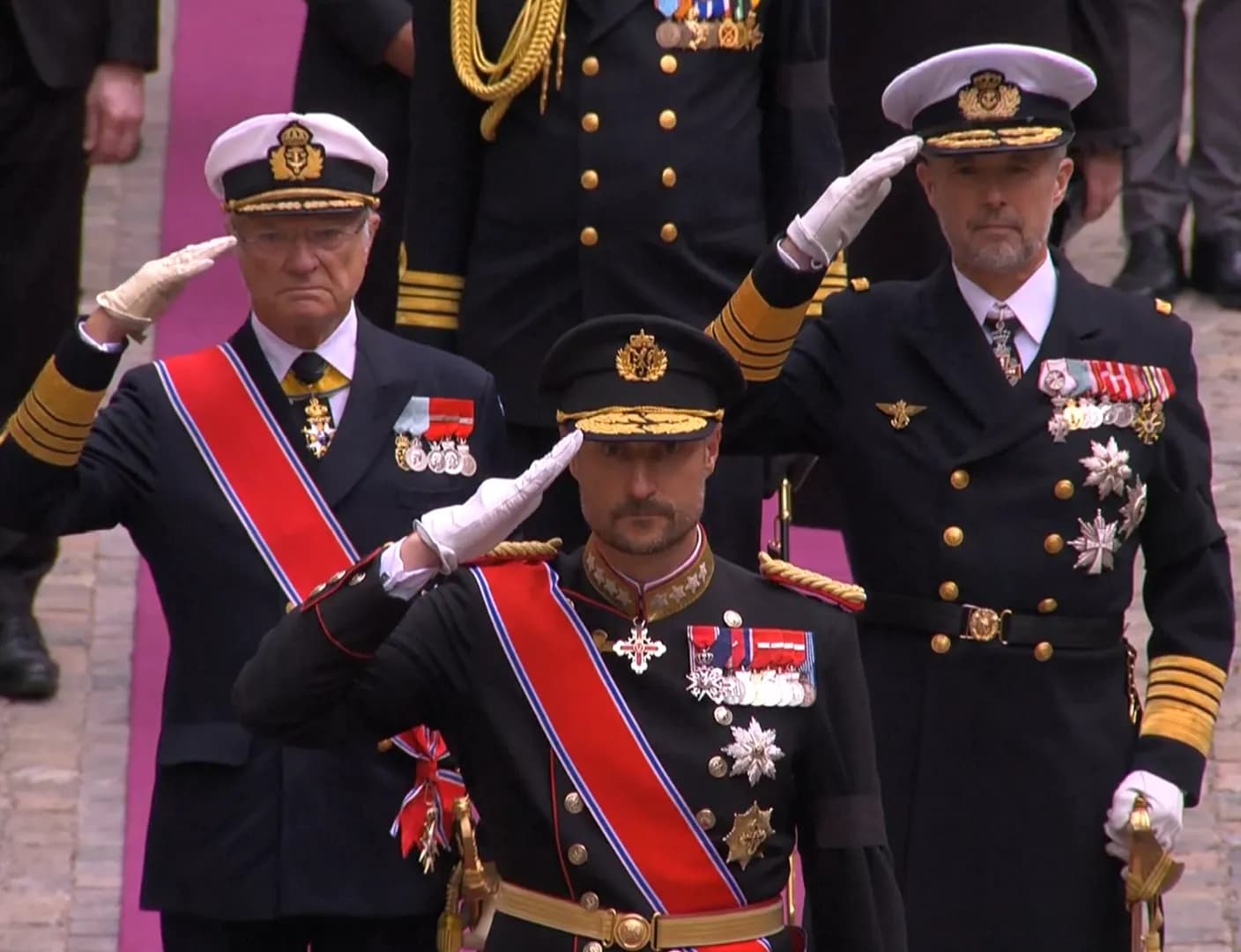 The three Scandinavian kings honoring King Harald V.