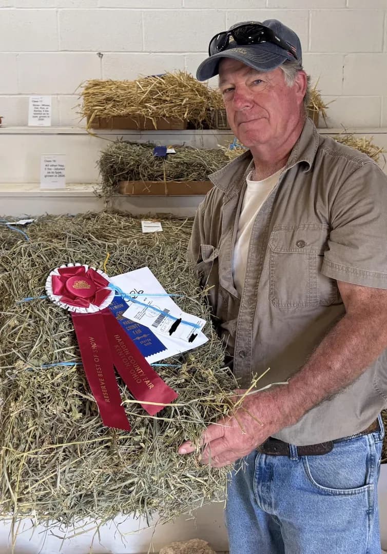 My Dad won first place and reserve best of show for his hay at our local county fair.