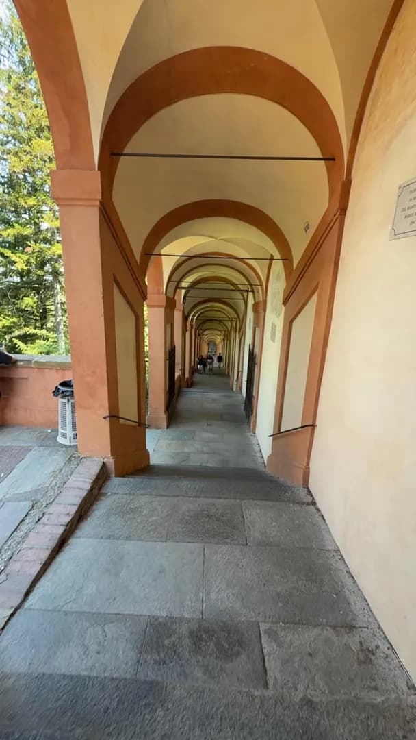 Time lapse walk through a 2.4 mile long covered portico in Bologna Italy