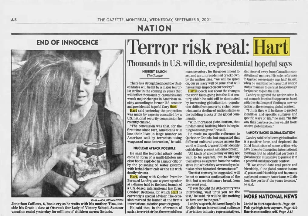 Published by The Gazette (Montreal), Sept 5 2001