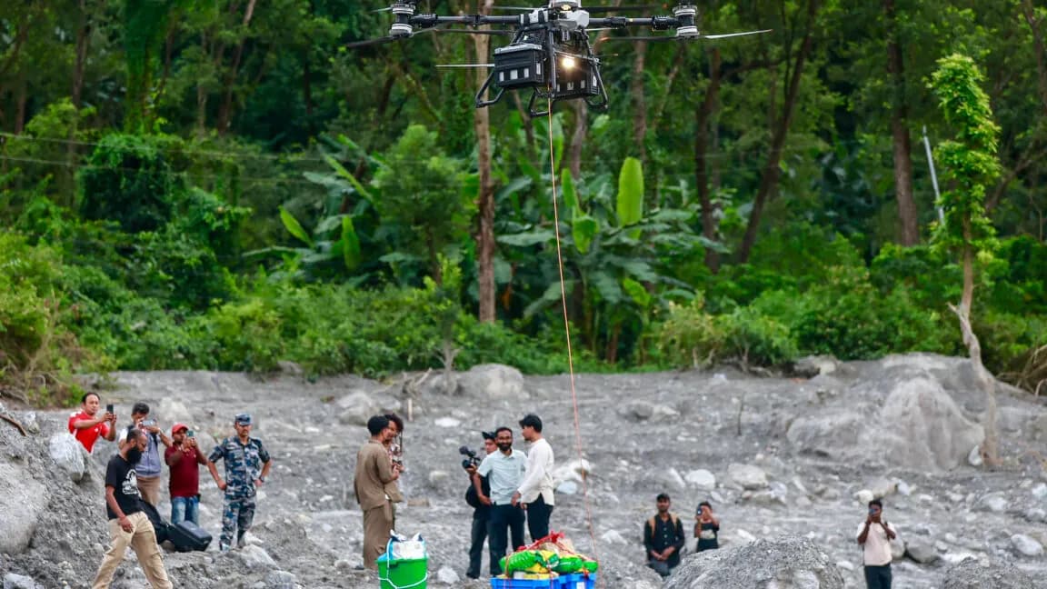 Drones deliver food and remove bodies after Nepal’s flood disaster