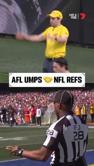 After the NFL referee used the Australian Rules Football goal signal this morning, an AFL umpire returned the gesture tonight.