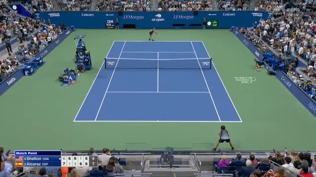 Ben Shelton steps to the line for the biggest serve of his life and produces a 146mph ace, defeating defending champion Carlos Alcaraz