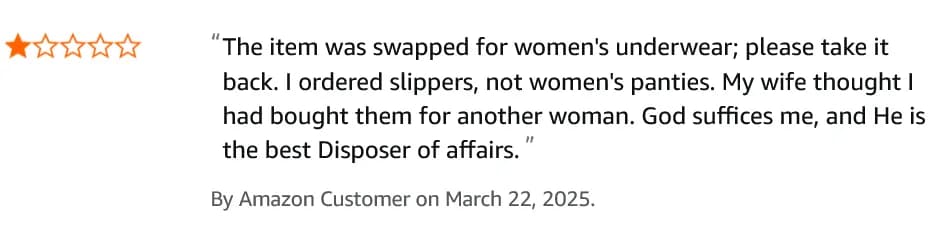 Saw this Amazon review on a seller's profile