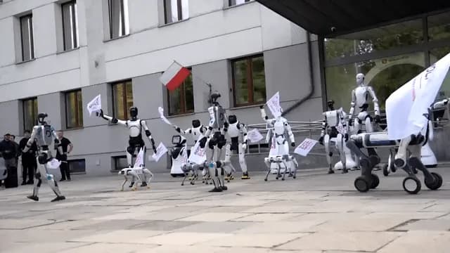 AI Robots 'protest' outside Poland ministry demanding AI oversight
