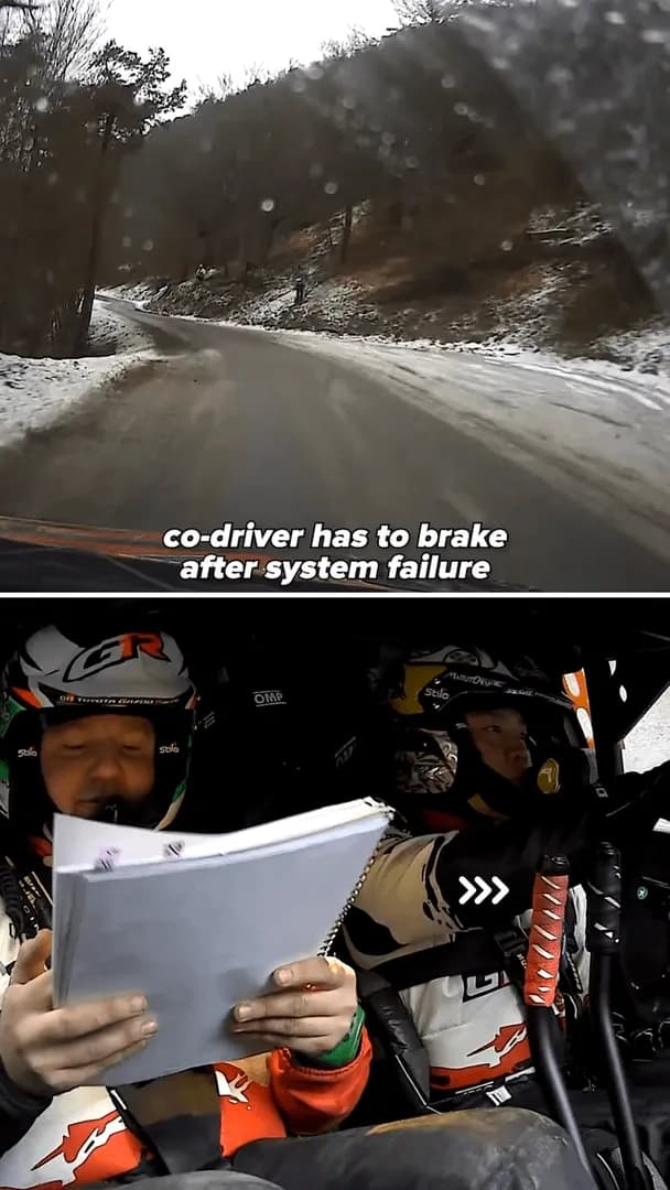 Takamoto Katsuta's power steering dies and his co-driver Aaron Johnston saves the day