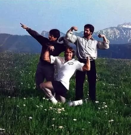 Jusup Wilkosz, Mike Mentzer, and Arnold Schwarzenegger on the Austrian Alps (1979)