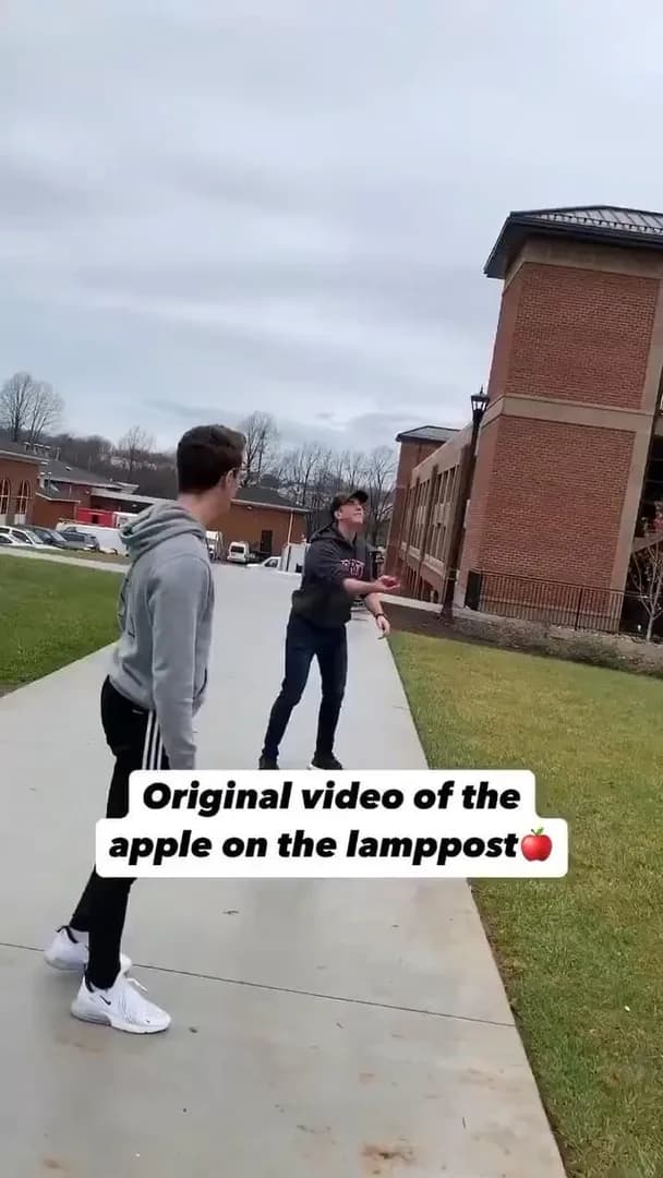 Apple landing right on top of a lamp