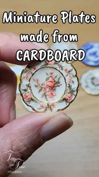 Crafting miniature decorative plates from cardstock, paint, and gloss glaze
