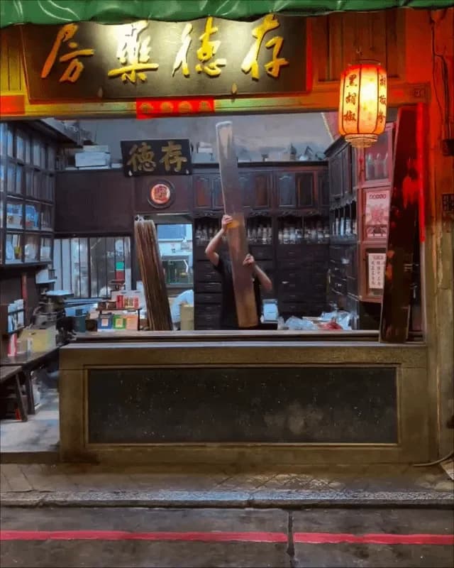 They way this old medicine shop closes its shutters for the day