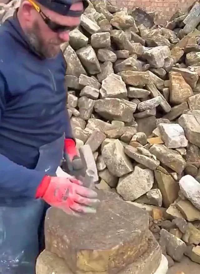 Freehandedly making a circle from a slab of rock