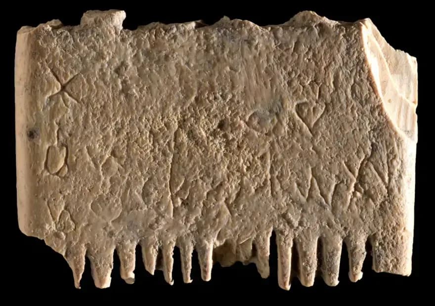 The oldest known sentence written in the Canaanite alphabet, found on a 3,800-year-old ivory comb, translates to: "May this tusk root out the lice of the hair and the beard.