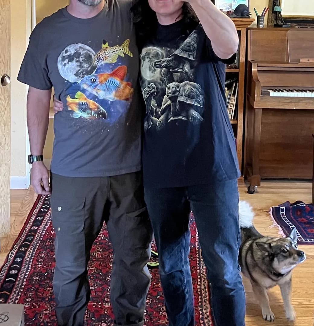 [oc] Our birthdays are 5 days apart. My husband and I unknowingly bought one another the same silly gift based on our interests.