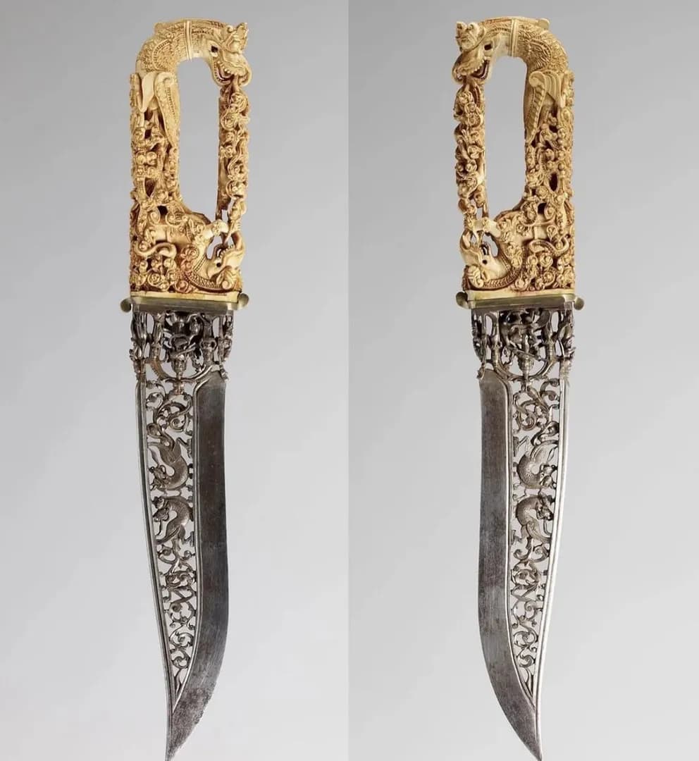 “The skill it took to make this Indian dagger with openwork blade and carved ivory handle from Madurai, 1600s.”