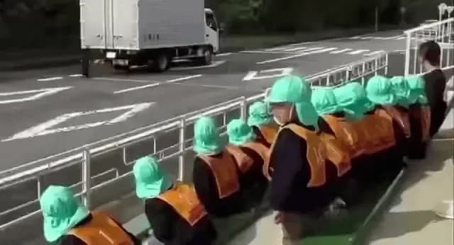 Japanese kids are taught how to deal with traffic by watching in real time horrific accident recreations.