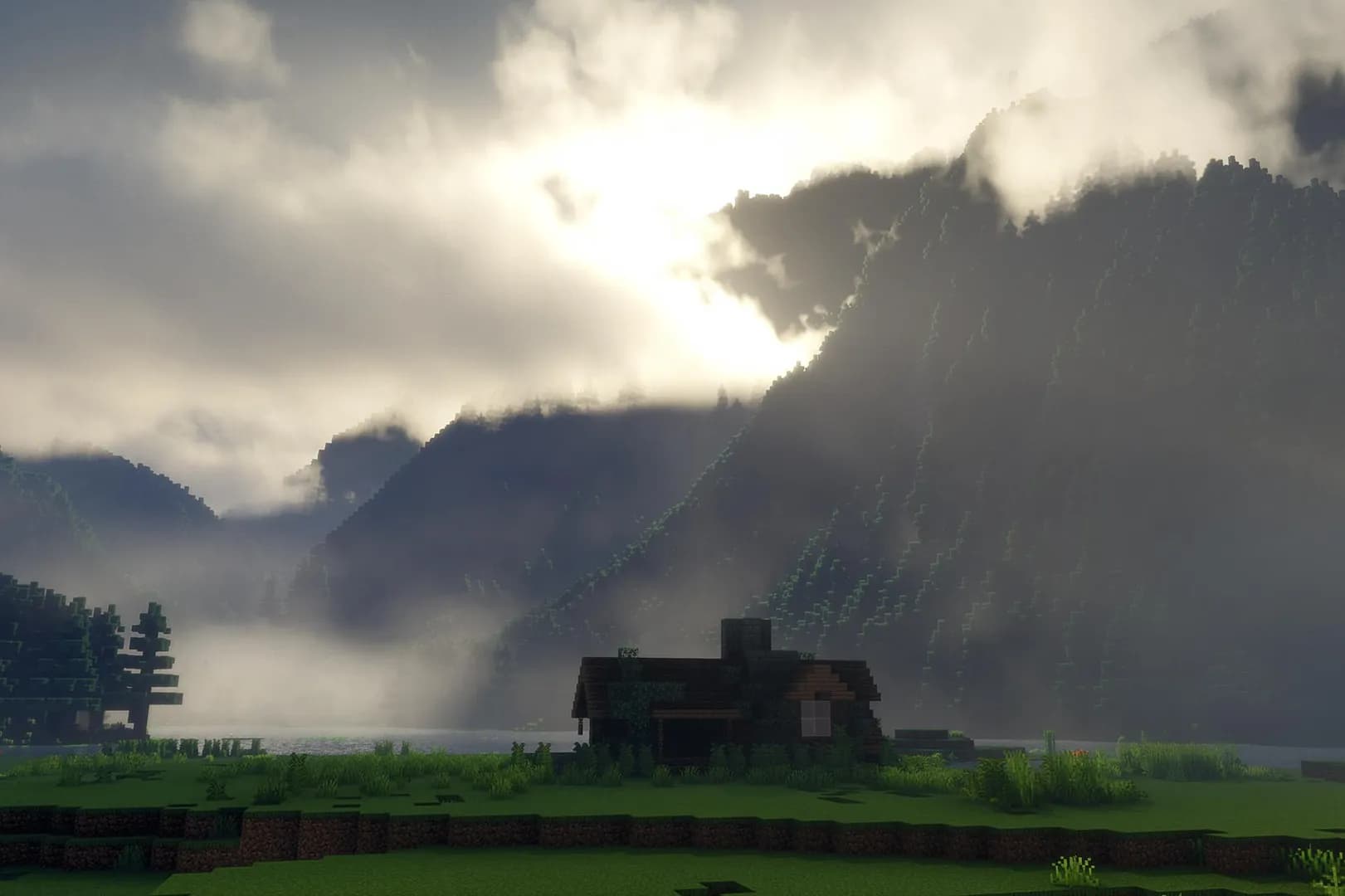 A desolate cabin i built in my Minecraft world