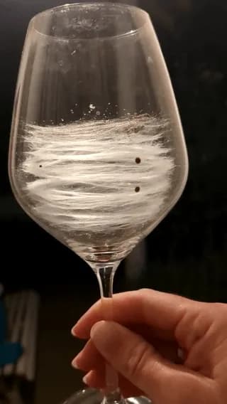A spider spun a rather peculiar web in a wine glass.