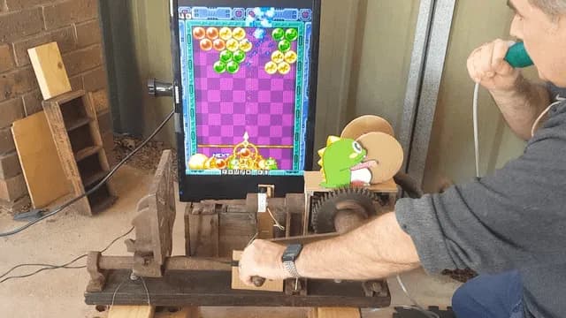 Using my grandfather's old cast iron drill press to play Puzzle Bobble/Bust-A-Move
