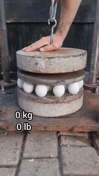 Extreme load-bearing test to see how much weight a ring of raw chicken eggs can withstand before crushing